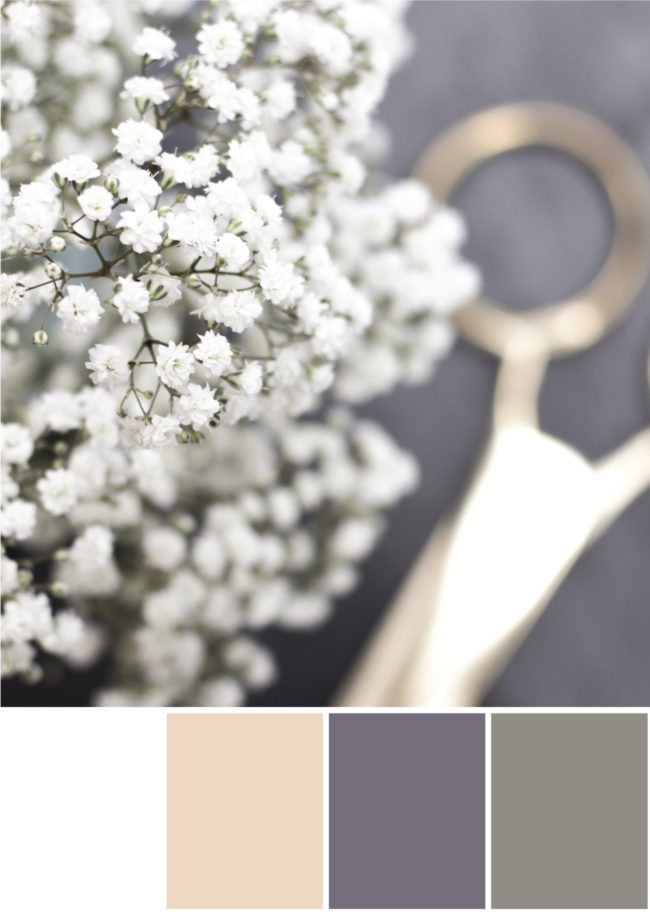 Farbpalette Kombination Weiß, Grau, Gold - Tweed & Greet