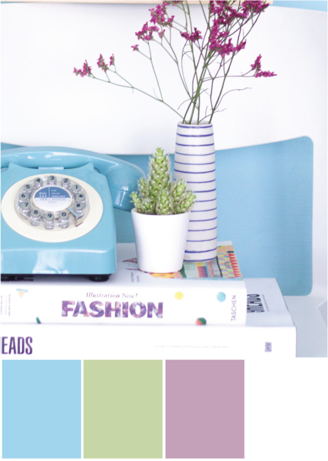 Farbpalette Farbkombination Blau Grün Rosé Weiß - Tweed & Greet