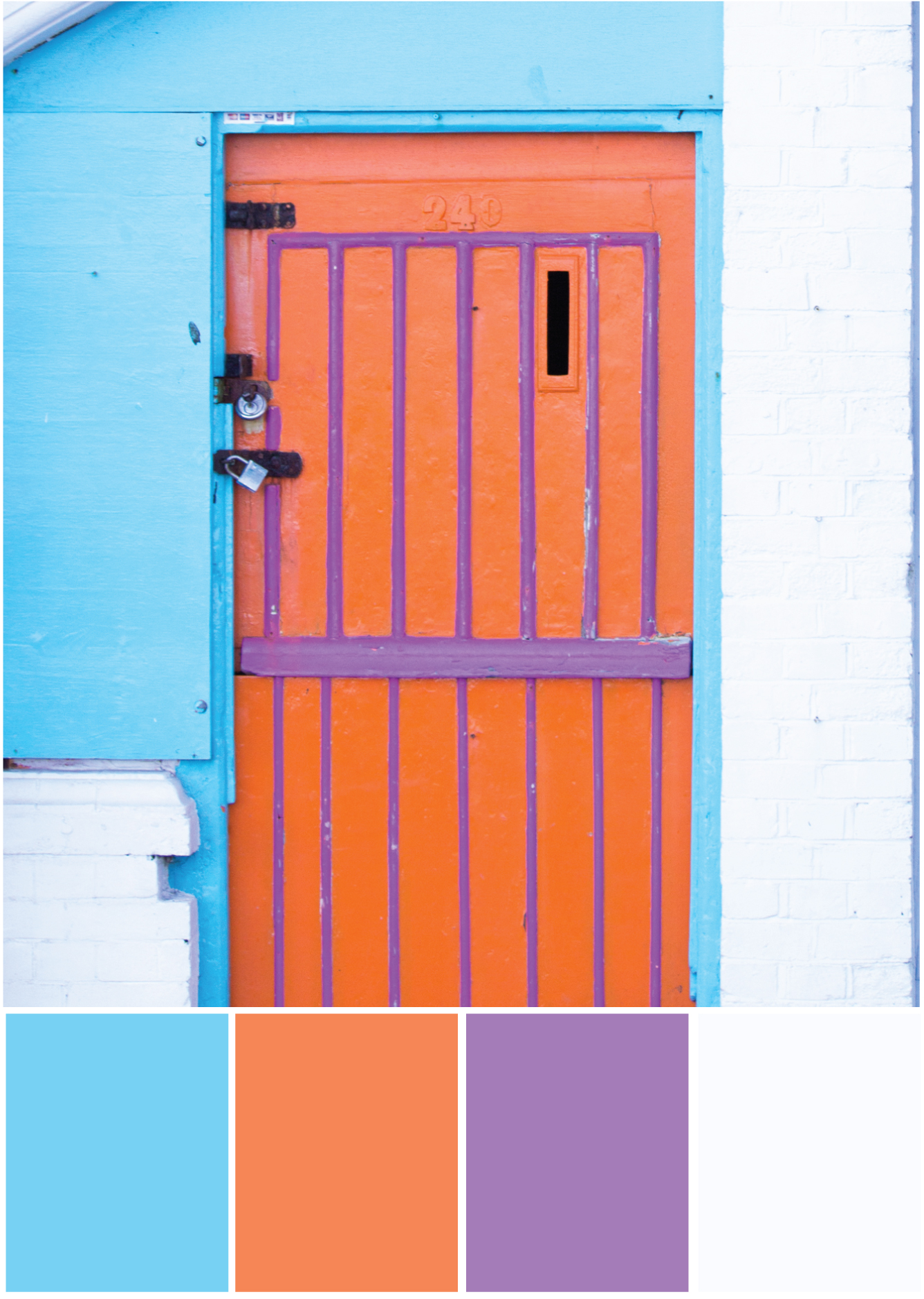 Farbpalette Farbkombination Blau Orange Lila Weiß - Tweed & Greet